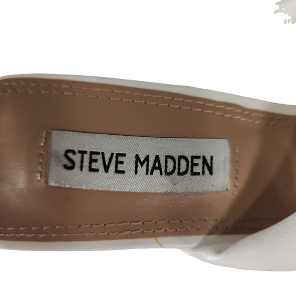 Steve Madden 9 Stilleto Heel Sandals Lyric Womens White Slip On Square Toe Mules - Picture 11 of 12